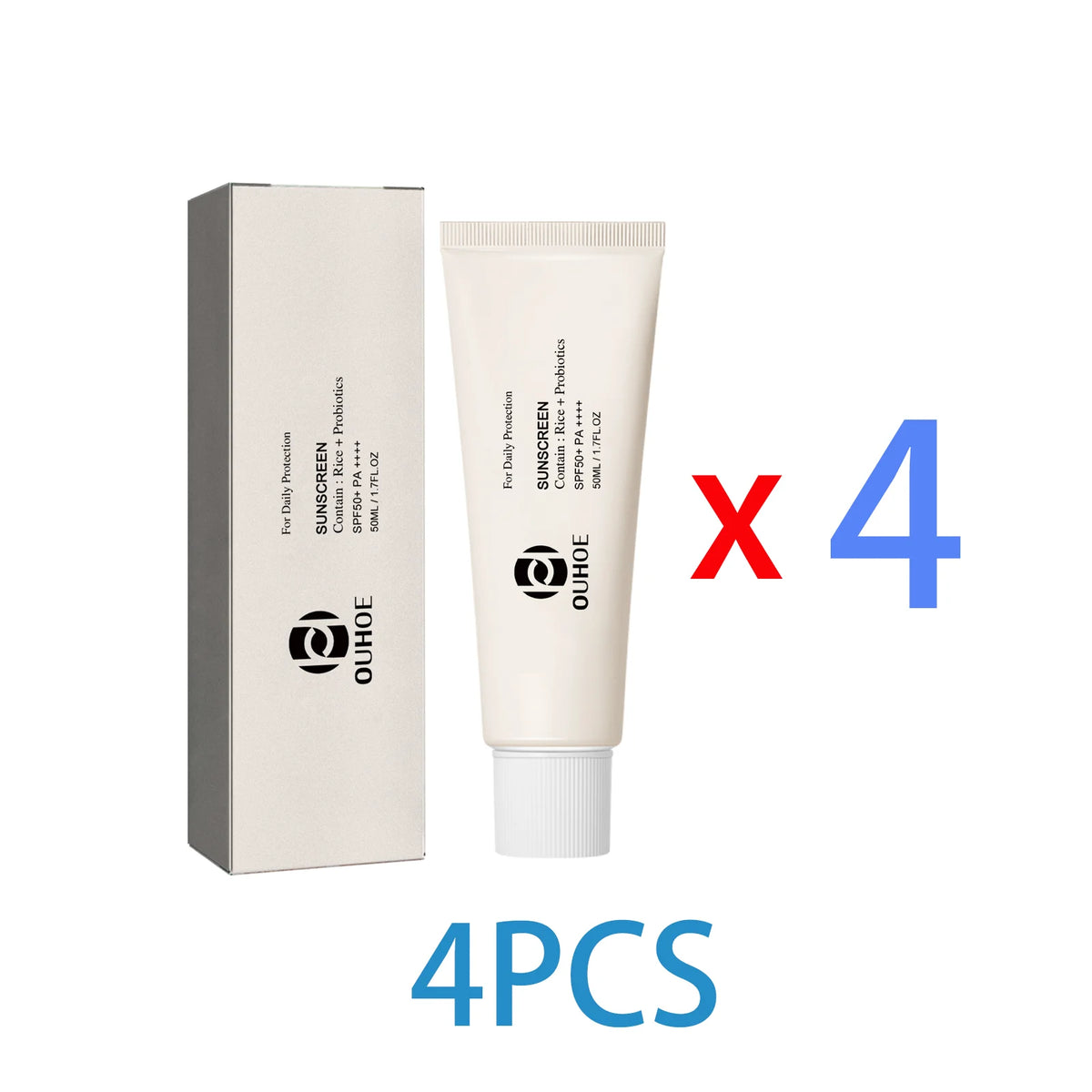 SPF 50 Face Sunscreen Non Greasy UV Protection Moisturizing Cream for Sensitive Skin Lightweight Travel Size 50ml Rice Probiotic Zpaxo 4PCS Family Pack