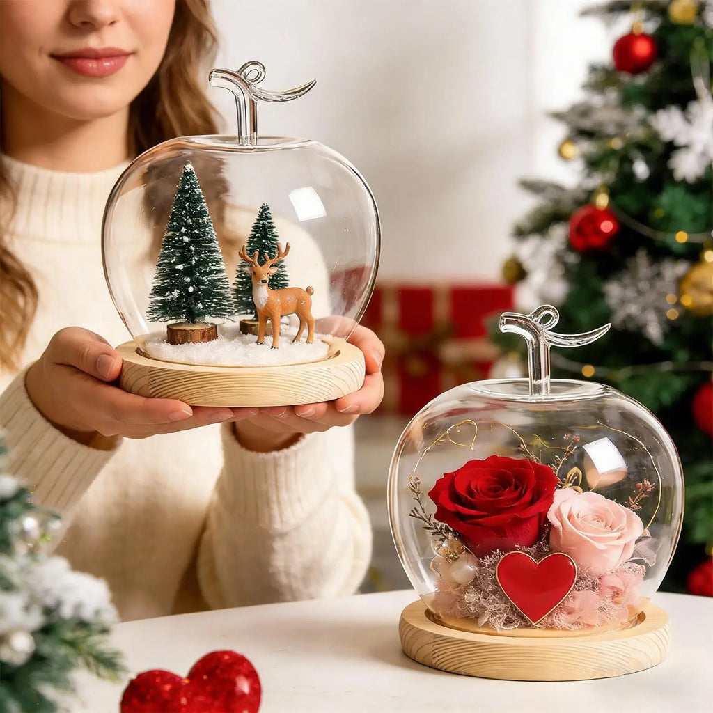 Glass Dome Fruit Shape Desktop Decoration Preserved Flower Glass Cloche for Collectors Home Office Retail Store Wedding Jewelry Zpaxo