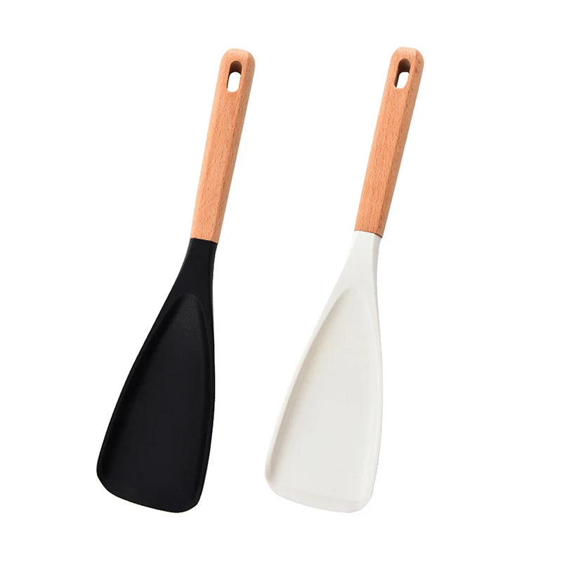 Multi-use Cooking Silicone Spatulas 1 Wooden Handle Non-stick Zpaxo White Black