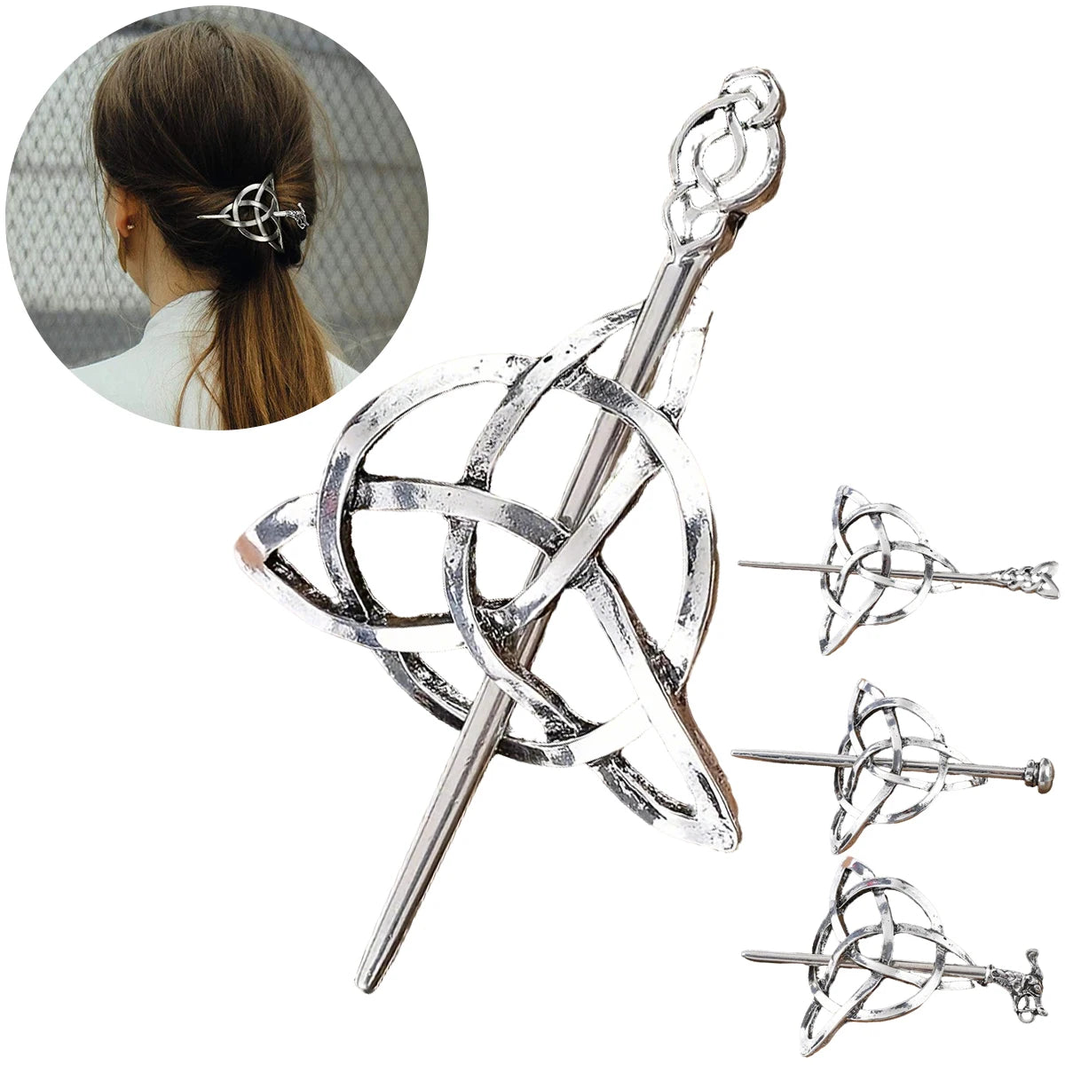 Celtic Knot Silver Hair Clips – Vintage Hair Claws for Women