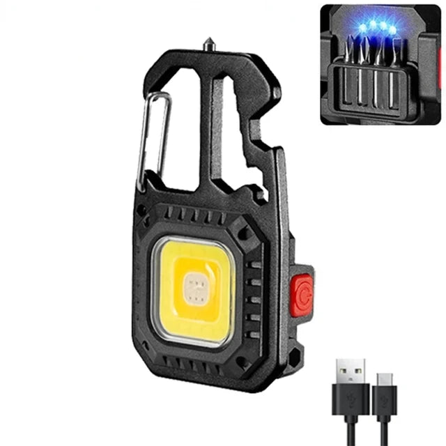 Mini COB Keychain Flashlight – USB Rechargeable 600LM Torch