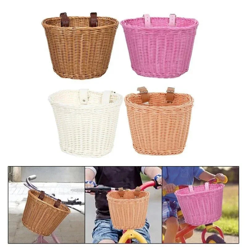 Front Handlebar Bicycle Basket Multifunction Traditional Bicycle Basket Waterproof Hand Woven Bike Basket for Kids Children Bike Zpaxo