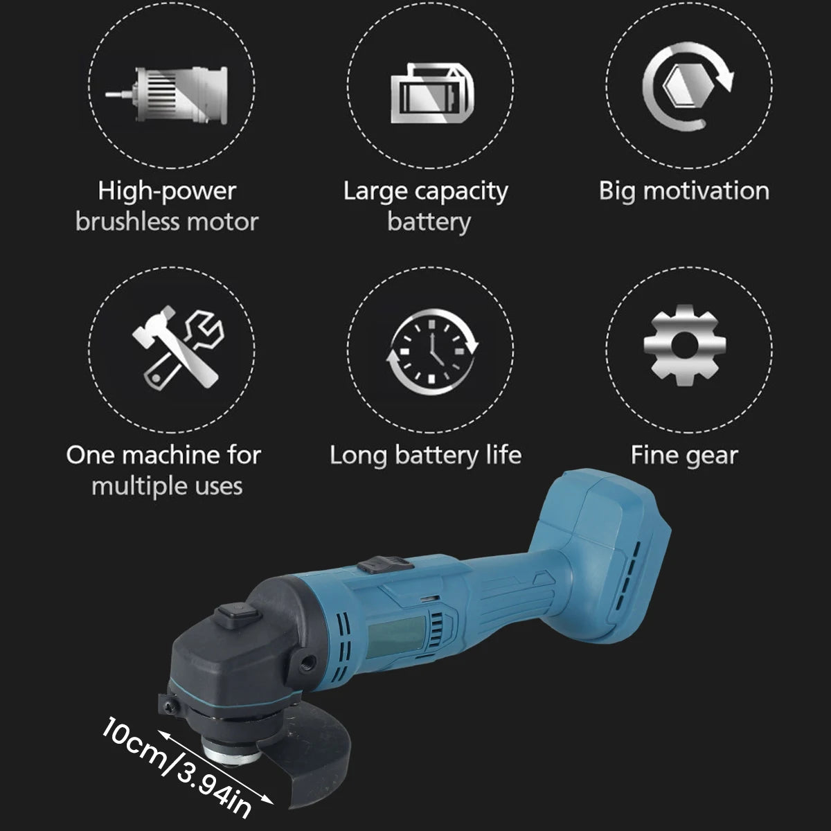 100mm Brushless Angle Grinder 8000 rpm Polishing Cutting Machine Cordless Electric Grinder Power Tool for Makita 18V Battery Zpaxo