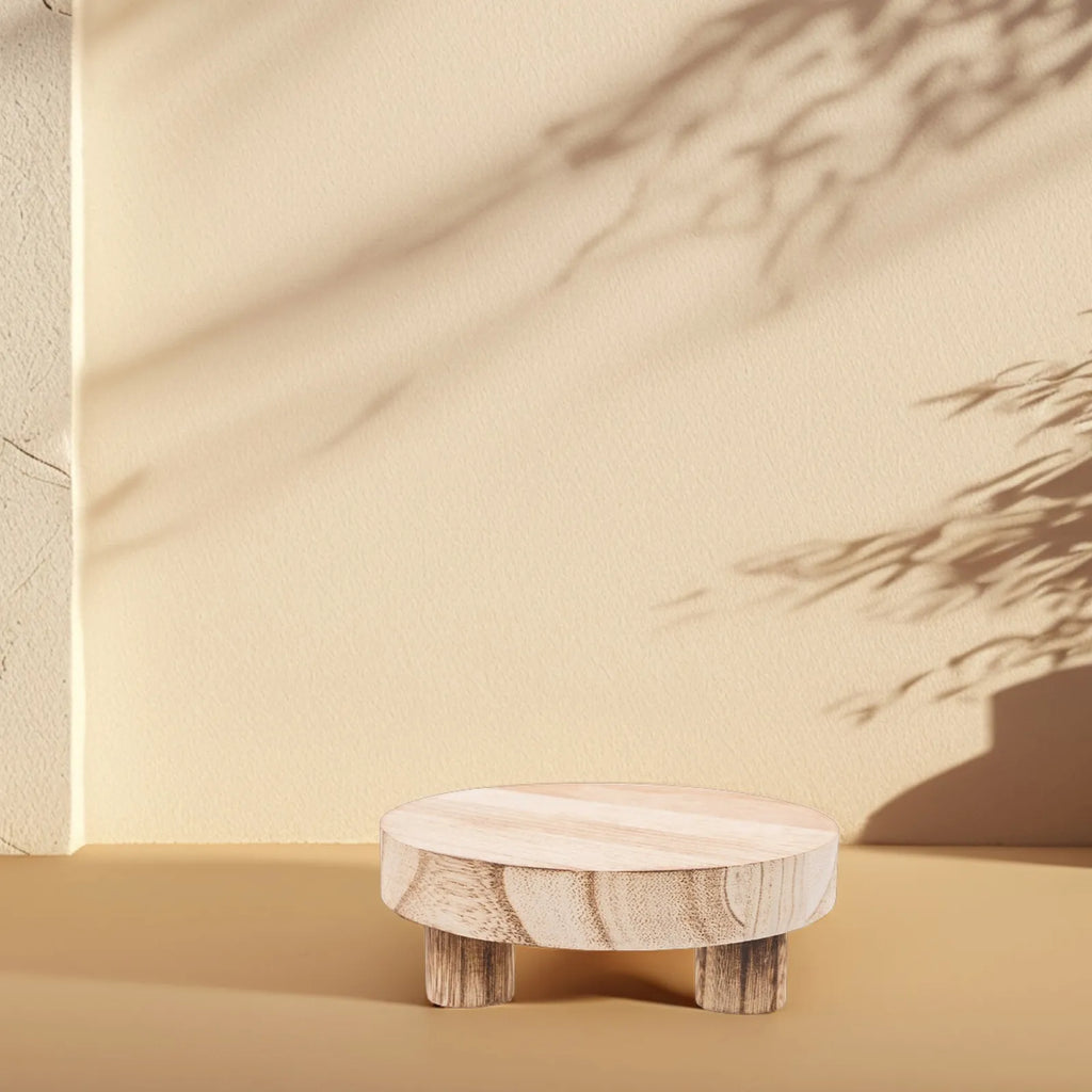 Small Wooden Plant Stand Indoor Round Rustic Wood Display Stand for Succulents Plants Bathroom Toiletries Perfume Organizer