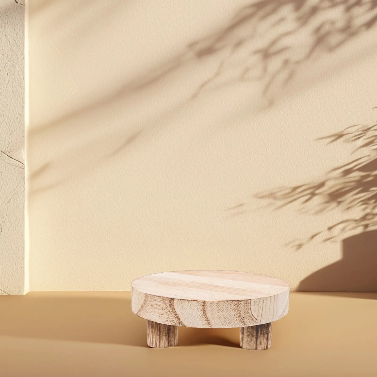 Small Wooden Plant Stand Indoor Round Rustic Wood Display Stand for Succulents Plants Bathroom Toiletries Perfume Organizer
