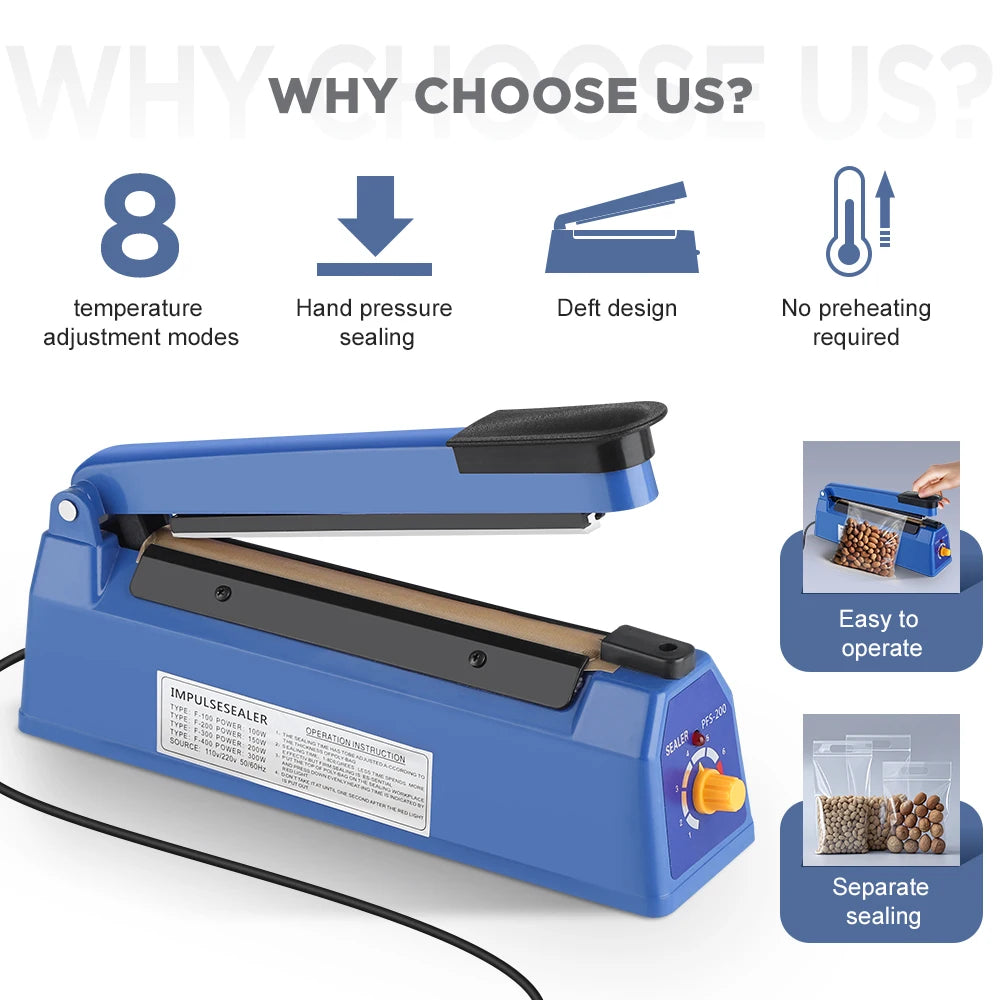 Impulse Sealer Manual Heat Machine Plastic Bags Shrink Wrap Vacuum