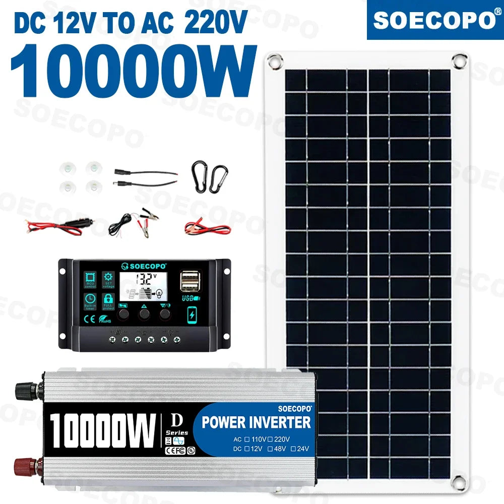 Solar System 10000W Complete 12V 220V 100A Controller 200W Panel