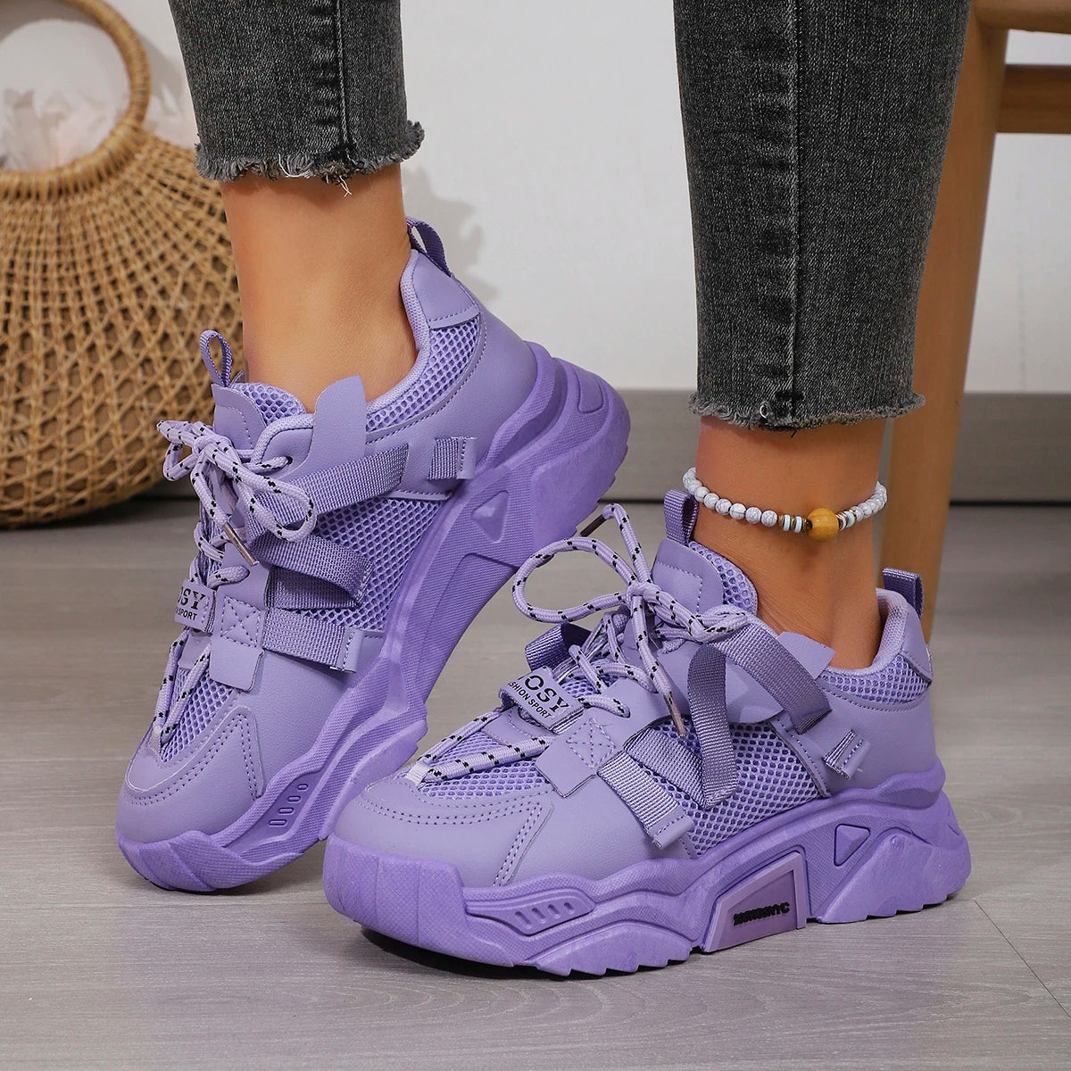 Women Casual Sneakers Thick Sole Breathable Tennis Shoes Women Lace-up New Fashion Outdoors Walking Shoes Trend Couple Sneakers Zpaxo