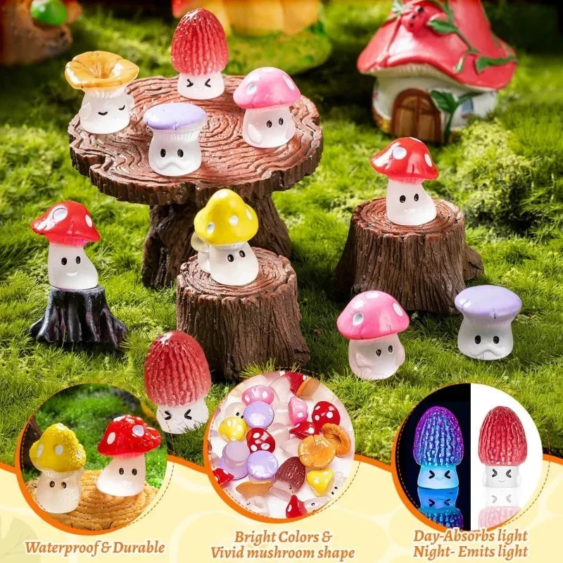 24 48 Mini Glowing Mushroom Resin Ornaments Cute Little Decorations