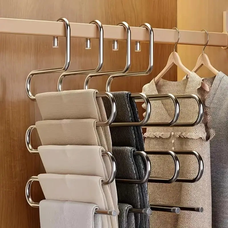 Five-layer stainless steel trouser rack，used for wardrobe storage, suitable jeans and trousers, space-saving design Zpaxo
