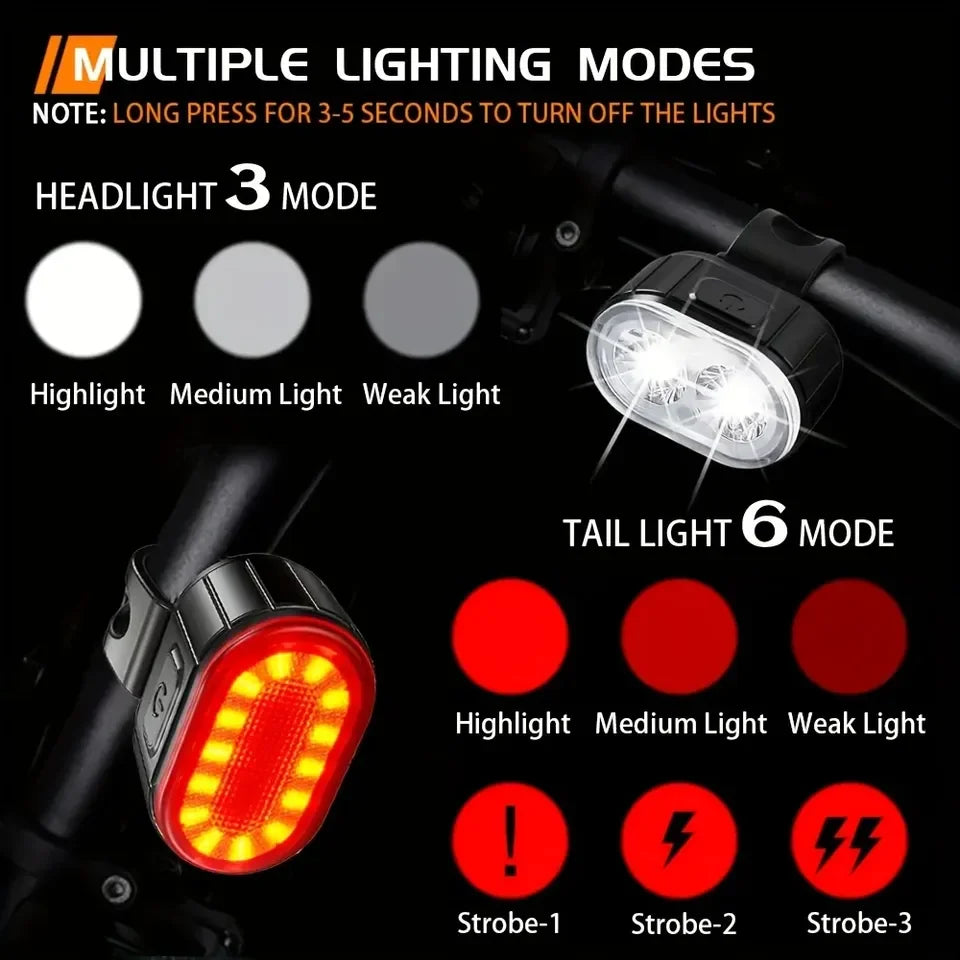 USB Rechargeable COB LED Bike Light Set – Front & Rear