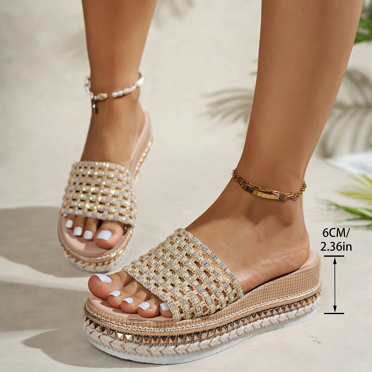 Summer Woman Sandals Shiny Platform Slippers Women Fashion Rivet Wedge Sandals Woman Non Slip Thick Sole Beach Shoes Woman Zpaxo