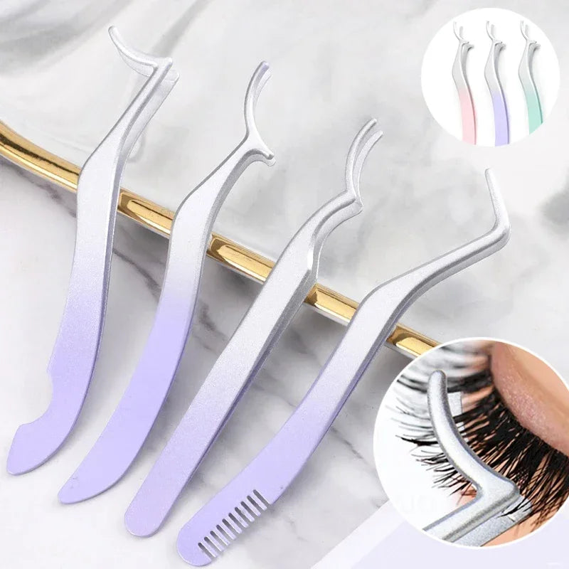 1/4 Gradient Eyelash Comb Tweezers Stainless Steel Anti-Static Non-Magnetic Professional Lashes Extension Tweezers Makeup Tools Zpaxo