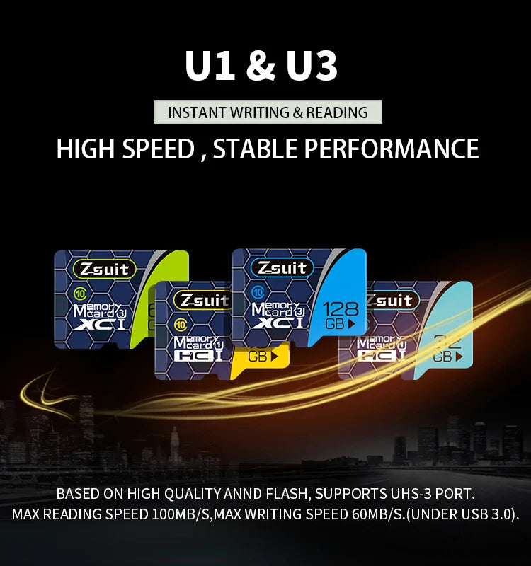 ZSUIT Memory Card 128GB Flash Micro TF Card 256GB 512GB Class 10 UHS-I High Speed Micro TF Cards Microsd For Drone Camcorder 4K Zpaxo