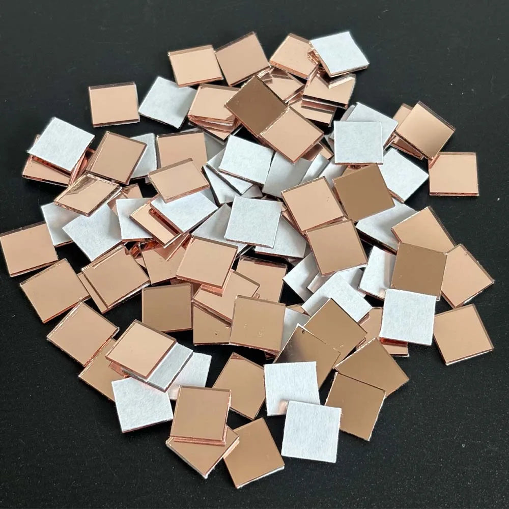 100pcs Mini Square Mirrors 1 cm Self-Adhesive Small Square Mirrors Acrylic Mirror Tiles Craft Home Decorative Mosaic Tiles Craft Zpaxo rose gold