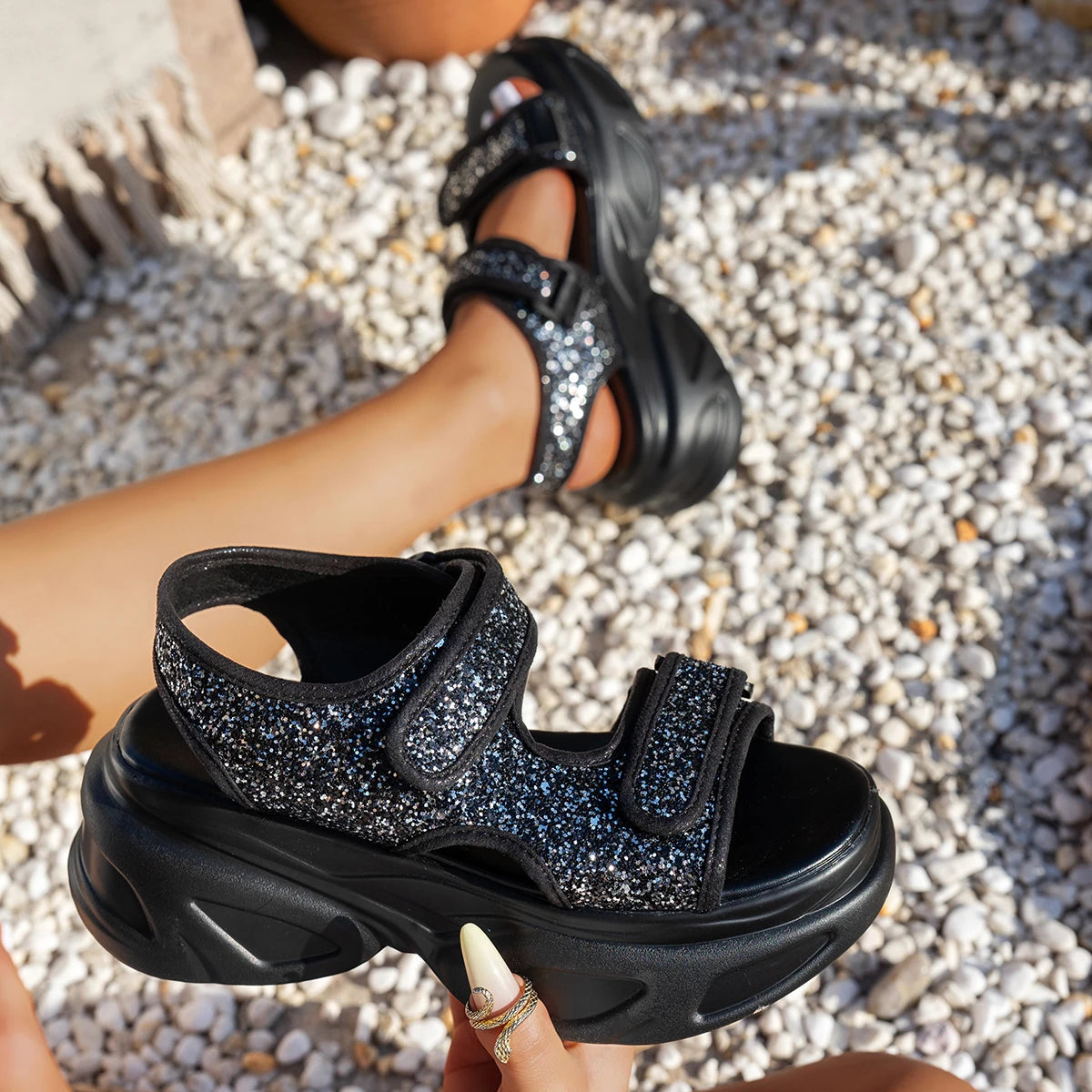 Women Sandals Summer Fashionable Versatile Shoes Women Plus Size Thick Sole Sandals Sponge Cake Increase Casual Sports Shoes Zpaxo silver gray 38