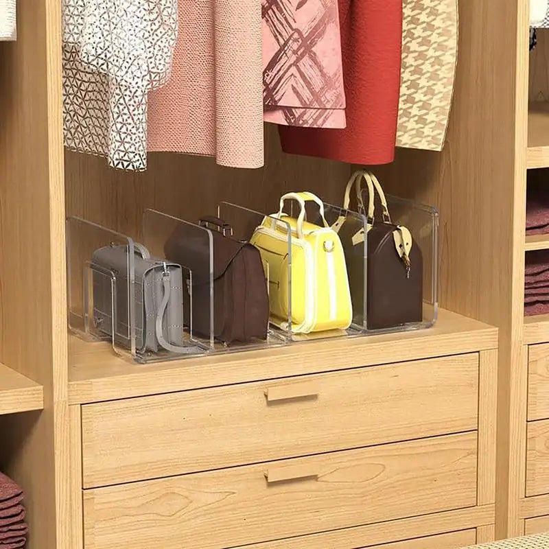 4 Slots Clear Bag Storage Divider Acrylic Closet Finishing Divider Purse Handbag Storage Rack Transparent Bag Organizer Stand Zpaxo