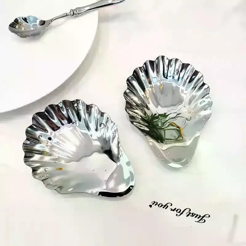 Stainless Steel Plate Shell Shaped Dish Metal Cheese Dessert Dish Plate Jewelry Storage Metal Tray Soap Box Table Decoration Zpaxo