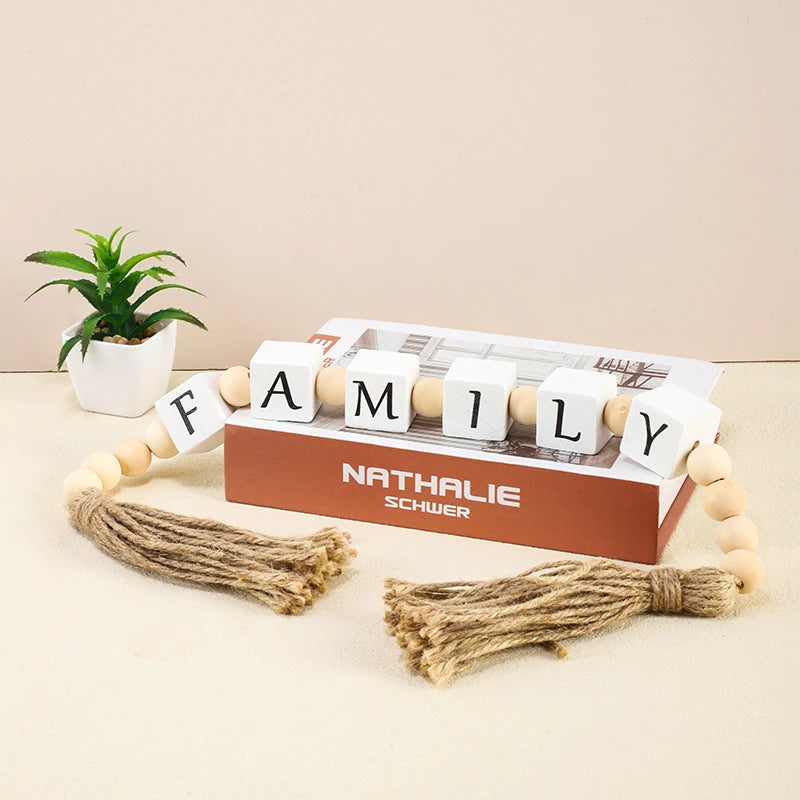 Wooden Letter Bead Tassel Wreath: Creative Jute Rope Tassel Bead Home Decor Wreath—Modern Living Room and Bedroom Decor