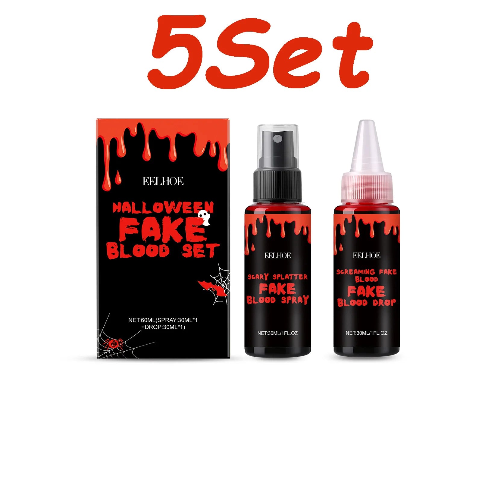 Halloween Fake Blood Set – Realistic SFX Makeup Drip & Spray Special Effects Makeup Zpaxo 5 Sets