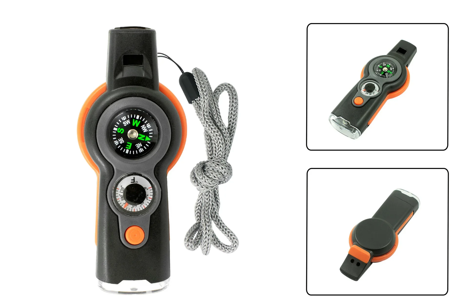 7-in-1 Survival Whistle – Compass, LED Light & Lanyard