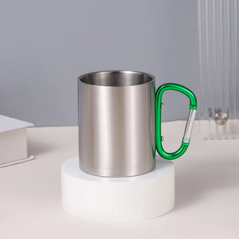300ml Double-Wall Stainless Steel Camping Cup | Carabiner Camping Cup Zpaxo 300ml green