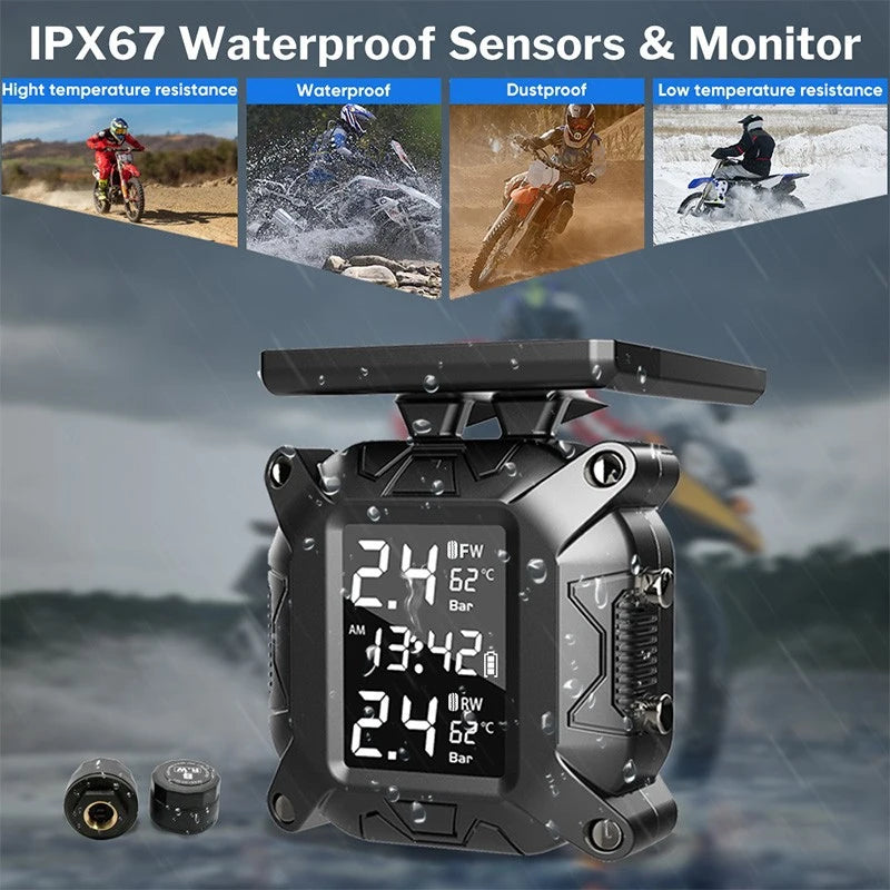 Solar Motorcycle TPMS – Tire Pressure & Temperature Monitor