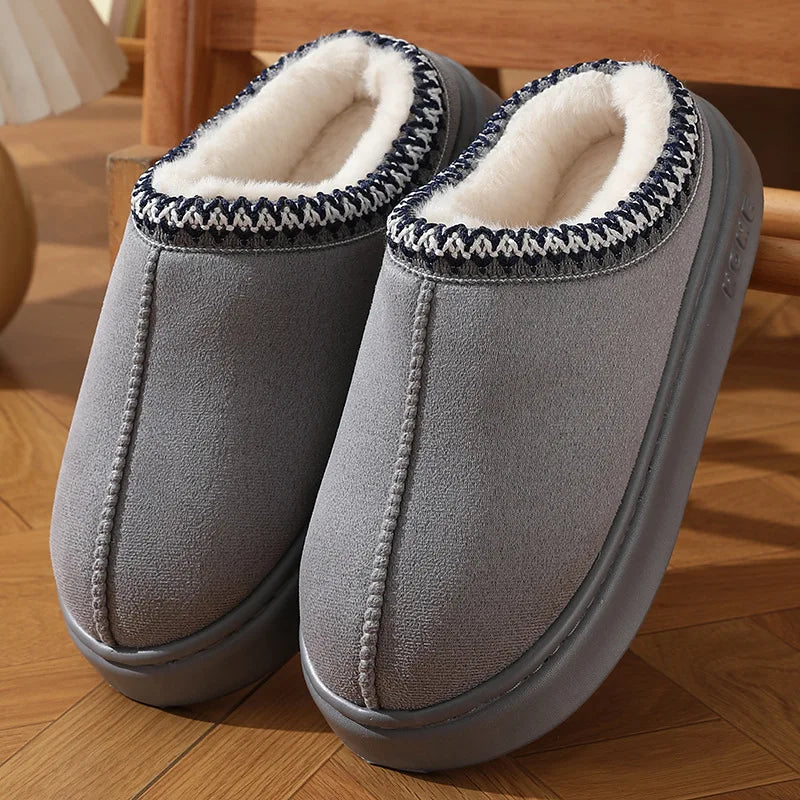 SHAJI Fashion Fluffy Platform Slippers Winter Plush Warm Cotton Shoes