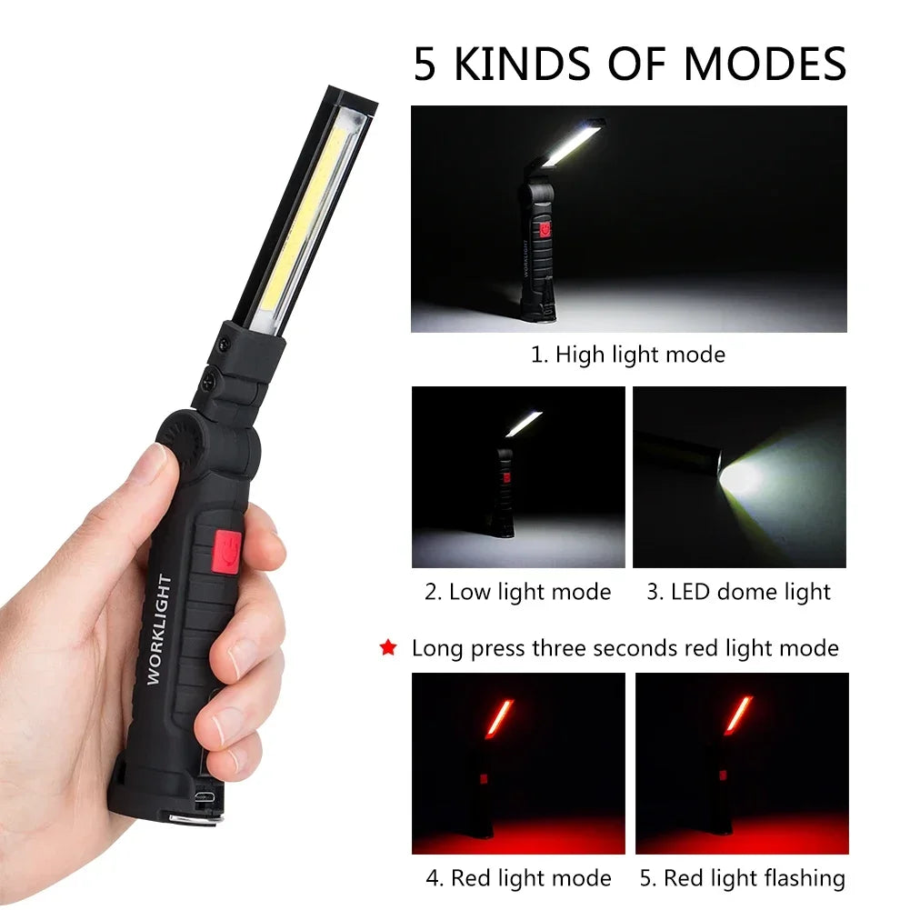COB LED Rechargeable Flashlight – Magnetic Work Light & Torch