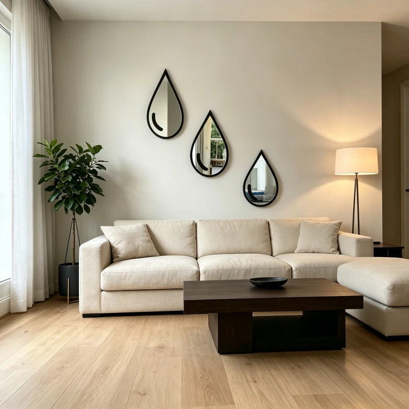 3 6-Piece Teardrop-shaped Acrylic Mirror Wall Decals Self-adhesive