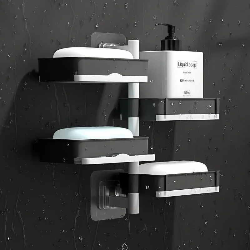 Rotary soap box Soap box perforation-free wall mounted drain storage rack multi-function dry and wet separation Zpaxo 4 Floors