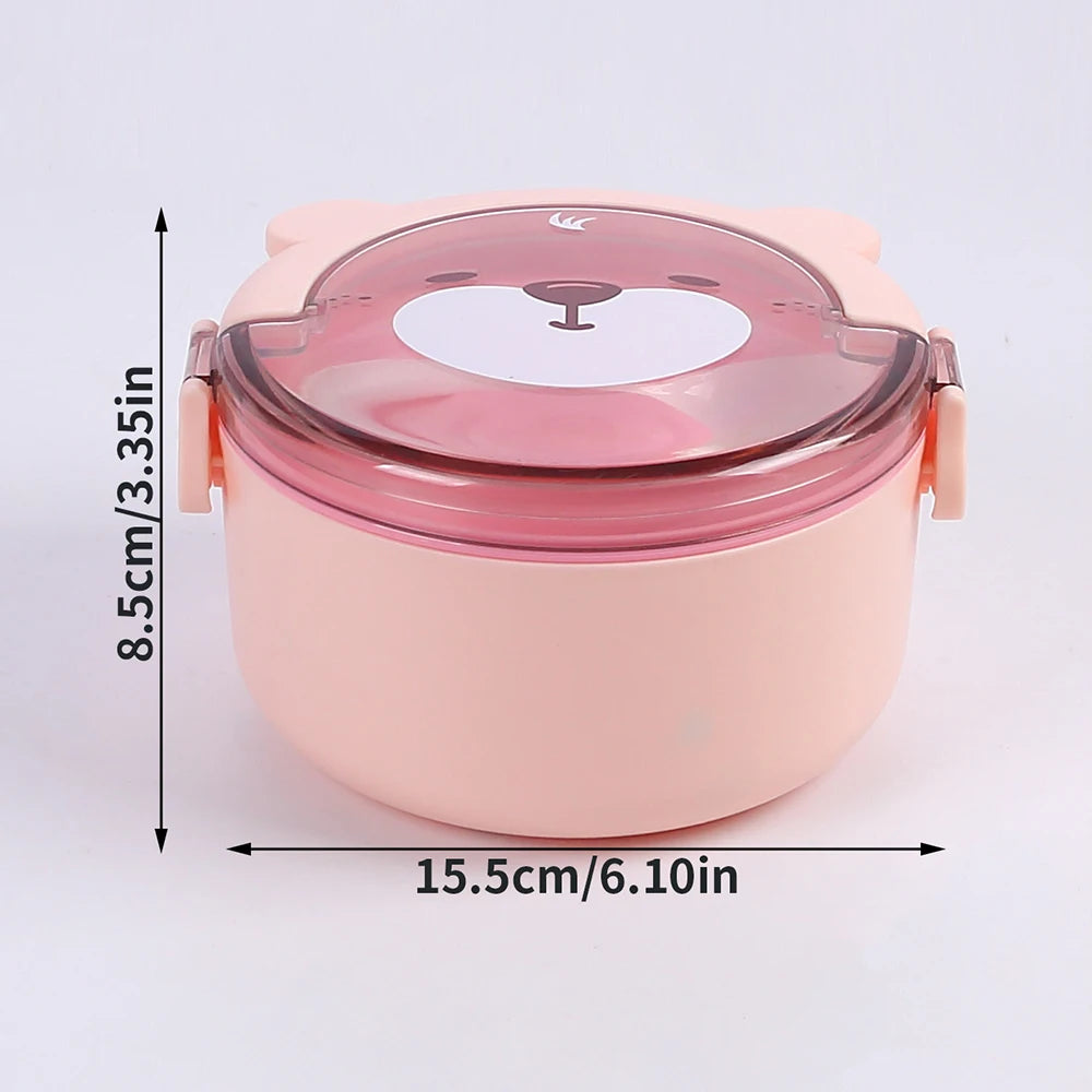 Cartoon Bear Lunch Box Microwave Safe Portable Leakproof Food Container with Utensils for Kids Students Adults Zpaxo Pink