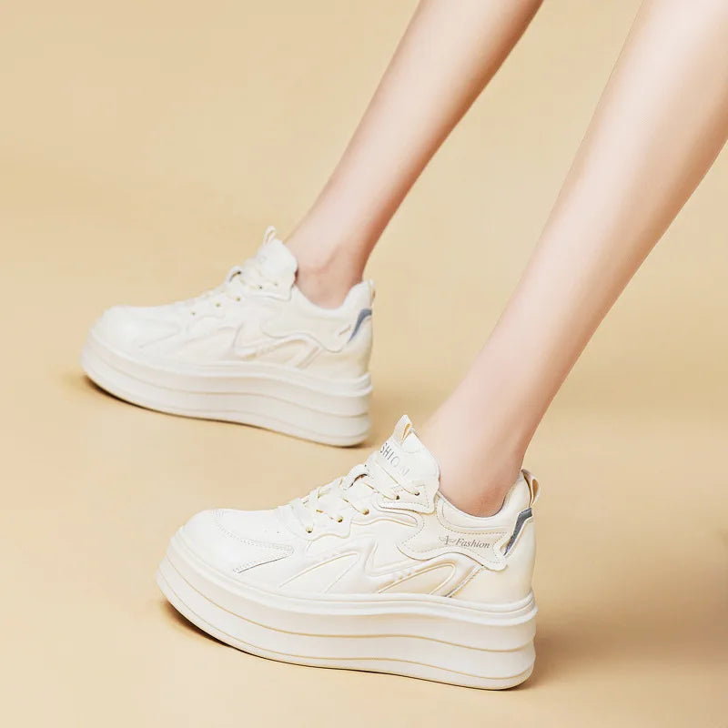 Wedge Sneakers Lace Up Design Round Toe Non Slip Thick Sole Casual Zpaxo