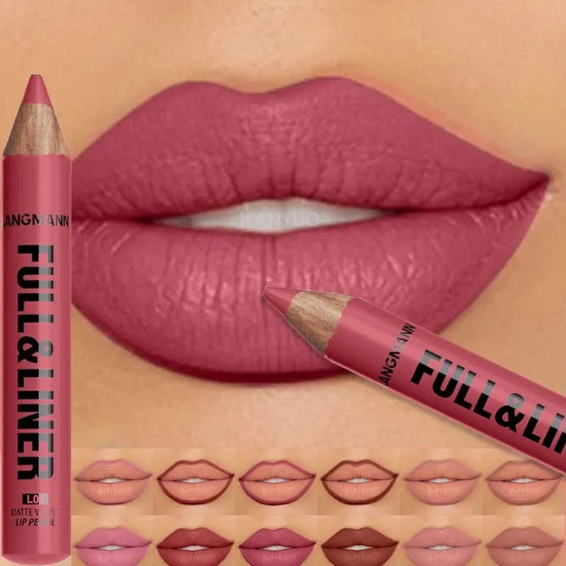Matte Lip Liner Pencil Waterproof Long Lasting Velvet Brown Contour Zpaxo