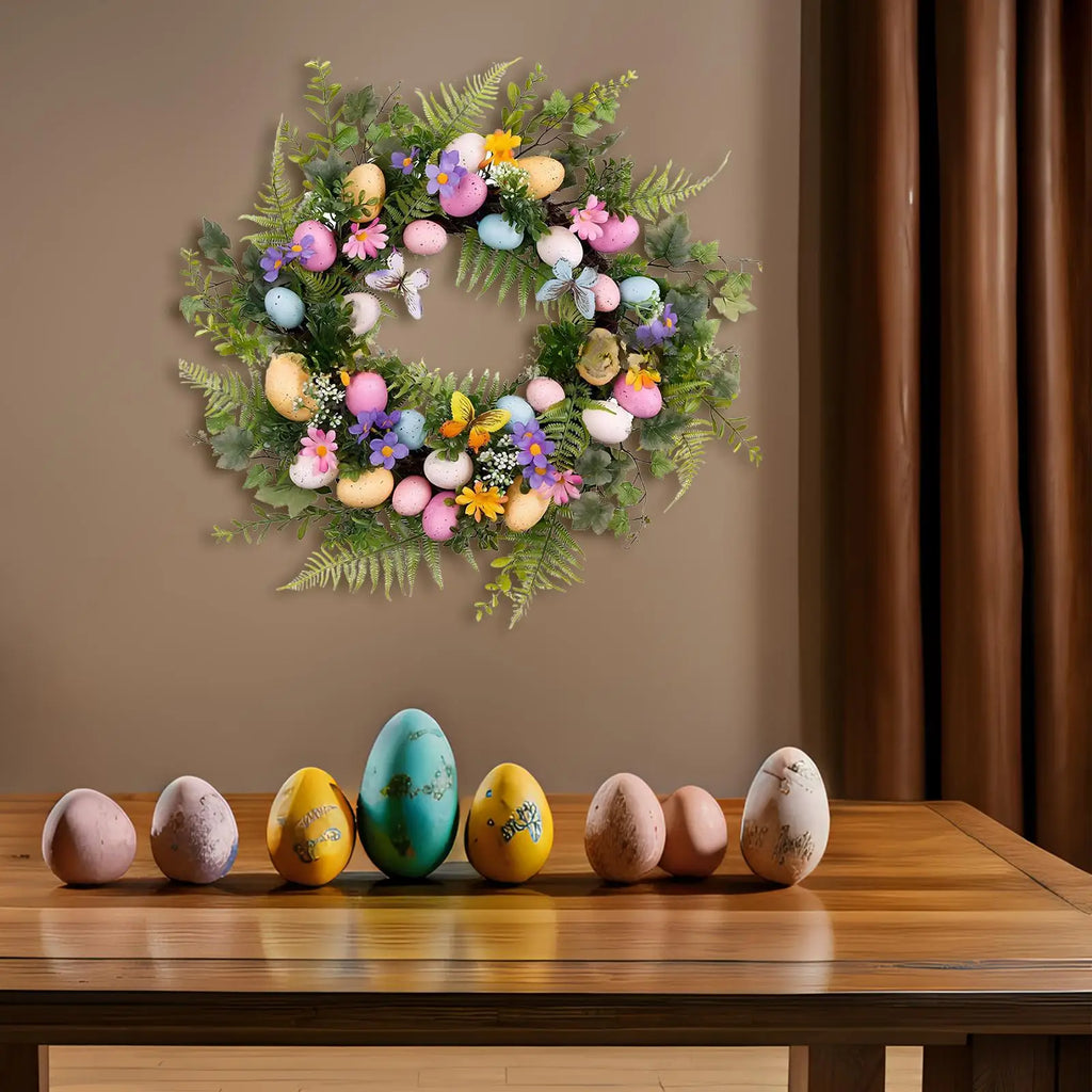Easter Egg Wreath Artificial Green Leaves Garland Easter Door Garland for Front Door, Easter Celebration, Wall ,Window Decor Zpaxo