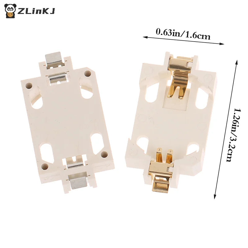 10Pcs White Housing Gold-Plated Tin-Plated Button Battery Holder For CR2032 Cr2025 Bs-6 SMD Button Battery Holder Socket Cases Zpaxo