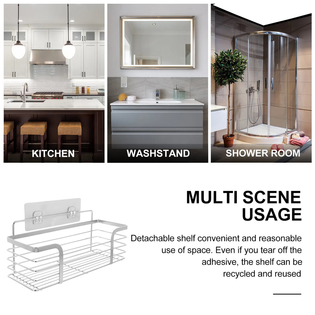 Stainless Steel Wall Mounted Storage Rack Punch-free Easy Install