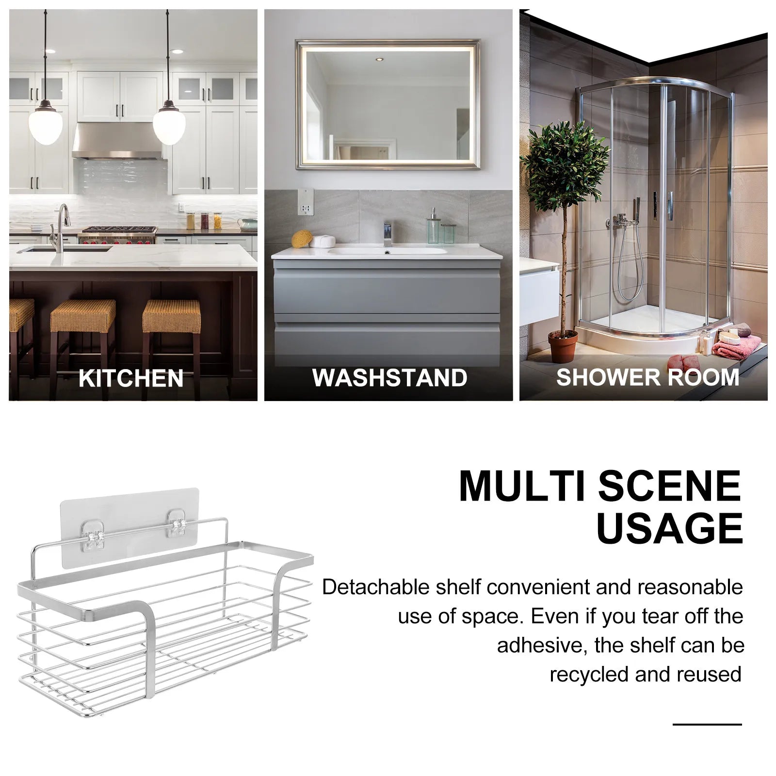Stainless Steel Wall Mounted Storage Rack Punch-free Easy Install