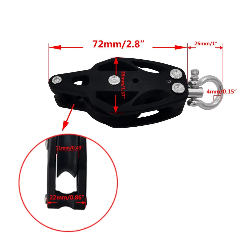 Nylon Stainless Steel Pulley Block Smooth Bearing Efficient Design Zpaxo 35mm-1.38in