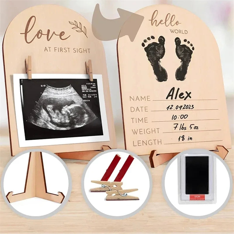 Mom Baby Photo Frame Ultrasonic Design Wooden Ornament Announcement