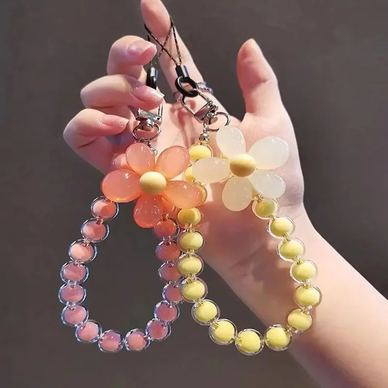 Phone Lanyard Colorful Flower Beaded Pendant Keychain Creative Chain
