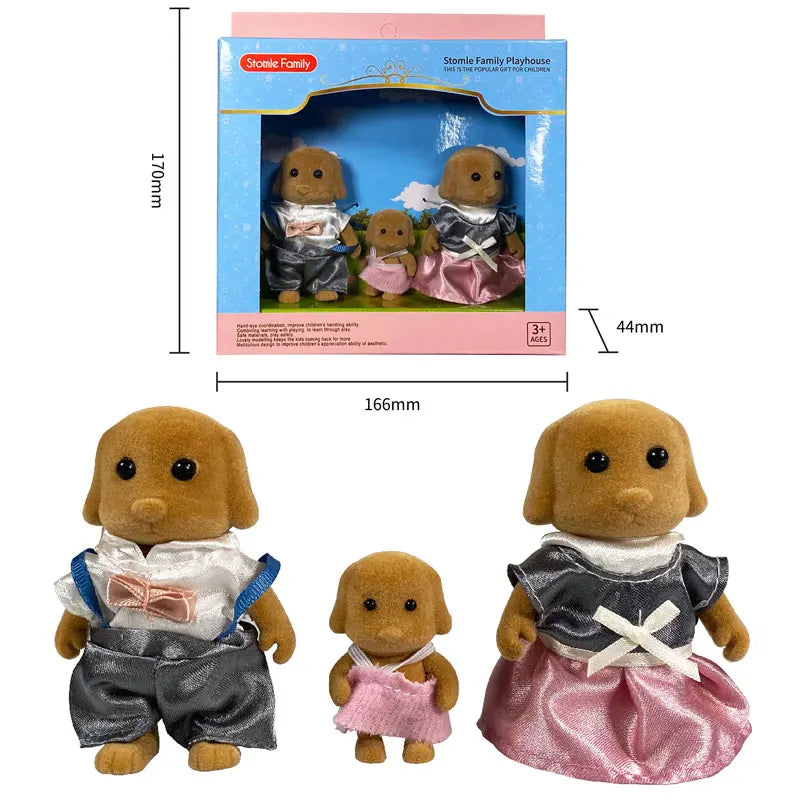 1 12 Forest Animal Family Mini Rabbit Bear Deer Cat Doll Girl Play Zpaxo Brown Dog