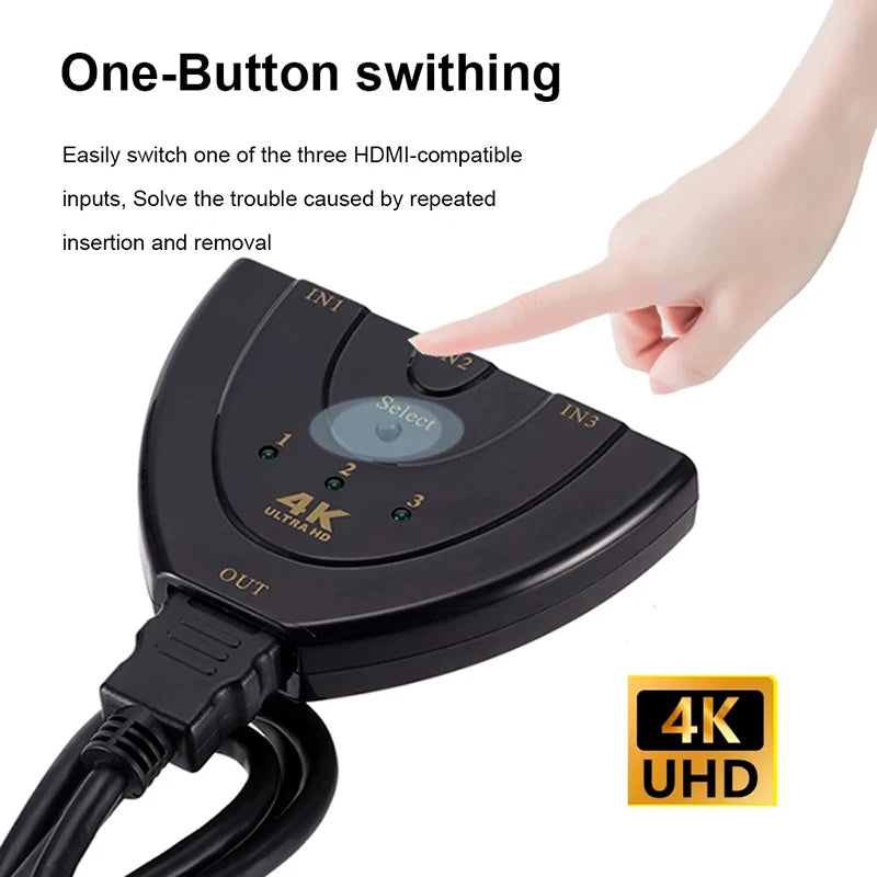 3-Port HDMI Switch 4K 2K 3D – Mini Video Switcher Hub HDMI Switch Zpaxo