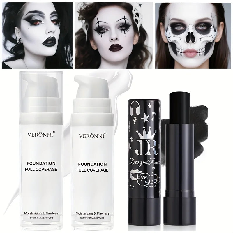 White Liquid Foundation Black Lipstick Makeup Pure Cream Creamy Stick Zpaxo 2pcs