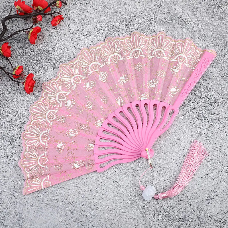 Rose Folding Fan – Ancient Style Dance, Wedding & Party Fan