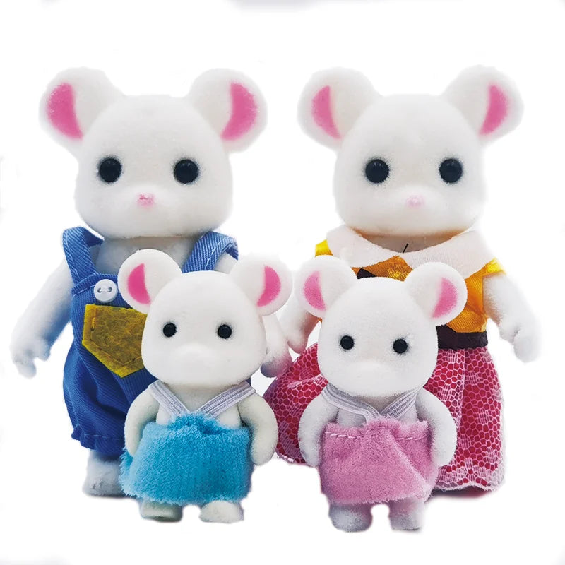 Simulation Forest Rabbit Family Doll Plush Toys Dollhouse Figures DIY Zpaxo White rat family