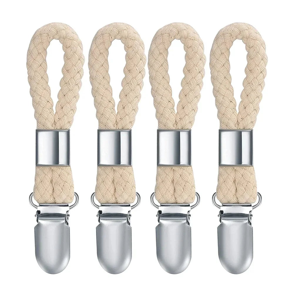 4/8pcs Towel Hanging Clips Clamp Braided Multipurpose Cotton Loop Metal Hook Kitchen Bathroom Storage Clips Socks Clothes Hanger Zpaxo 4Pcs