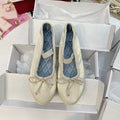 Flat Shoes for Women's Spring Summer Silk Bow Ballet Shoes Women's Round Toe Student Flat Bottom Mary Jane Shoes Lolita Shoes Zpaxo beige 37