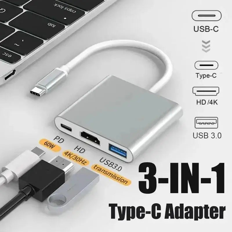 3 In 1 Usb Hub USB C to HDTV Splitter HUB Type-C to HDMI-compatible USB3.0 Docking Station For MacBook Air Pro Samsung Converter Zpaxo