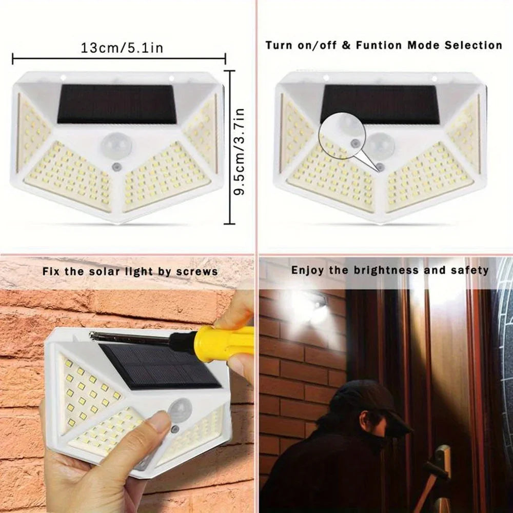 100 LED Solar Wall Light PIR Motion Sensor – IP44 Outdoor Lamp